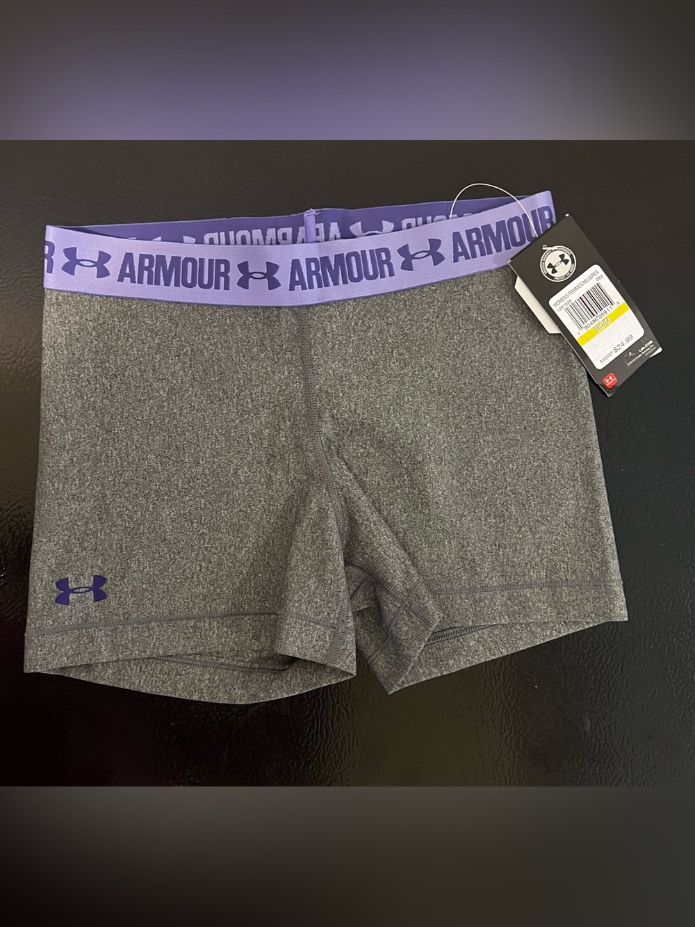 Under Armour Gray Athletic Shorts with Purple Branded Waistband
